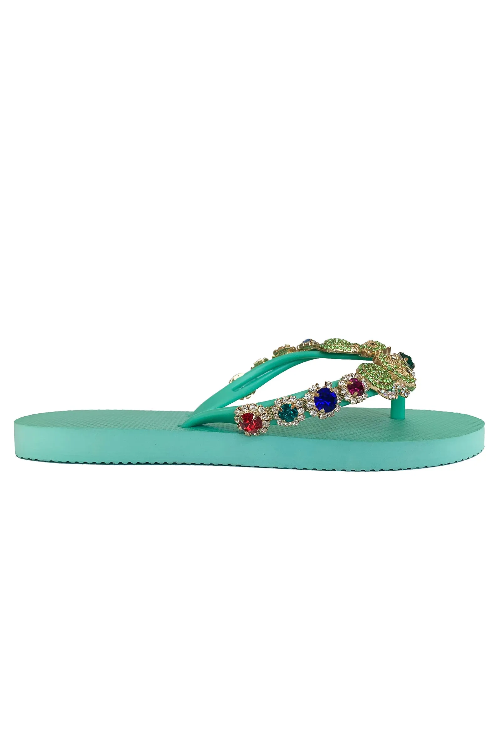 Cat Rhinestone Green Flip Flop