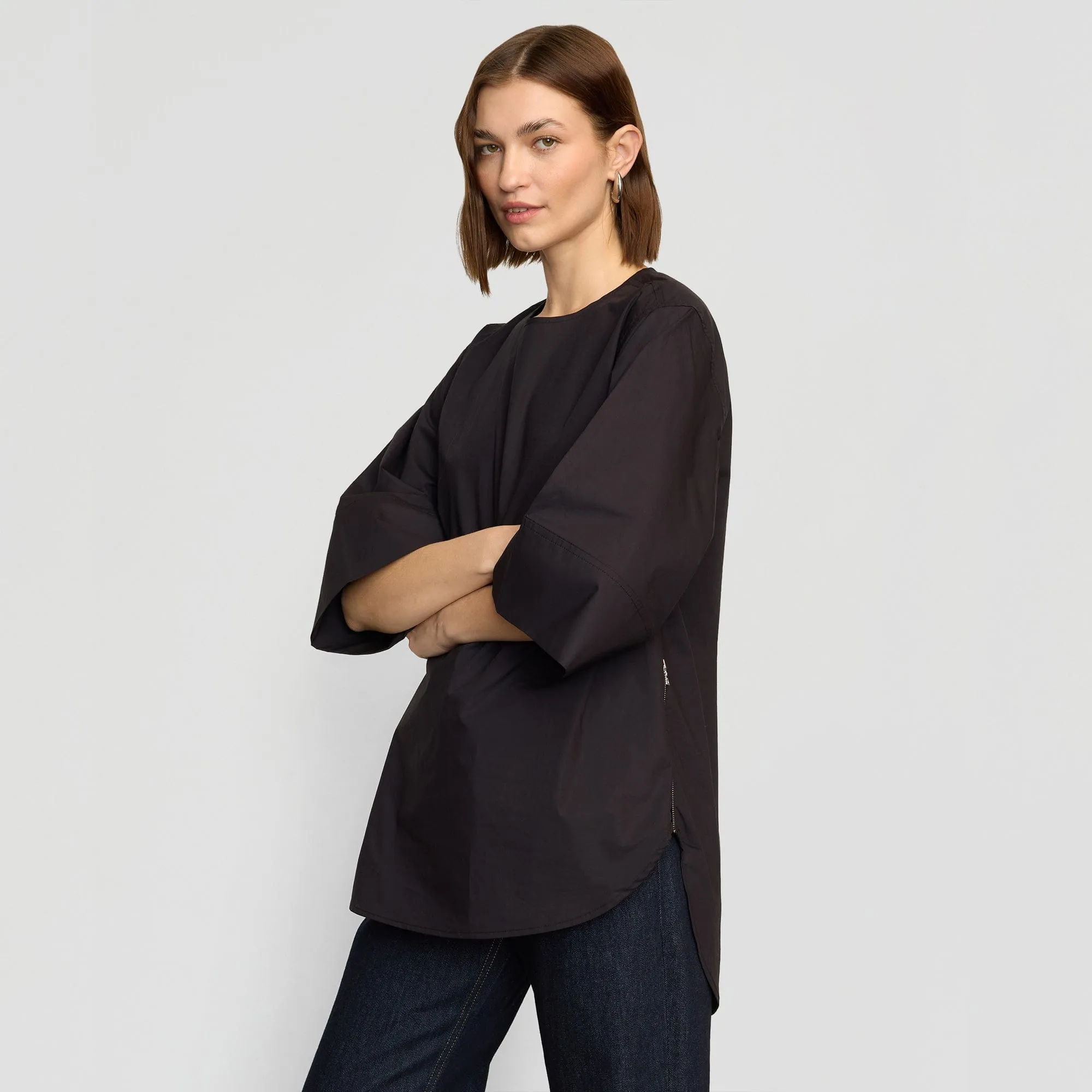 Catie Side-Zip Oversized Tulip-Hem Top
