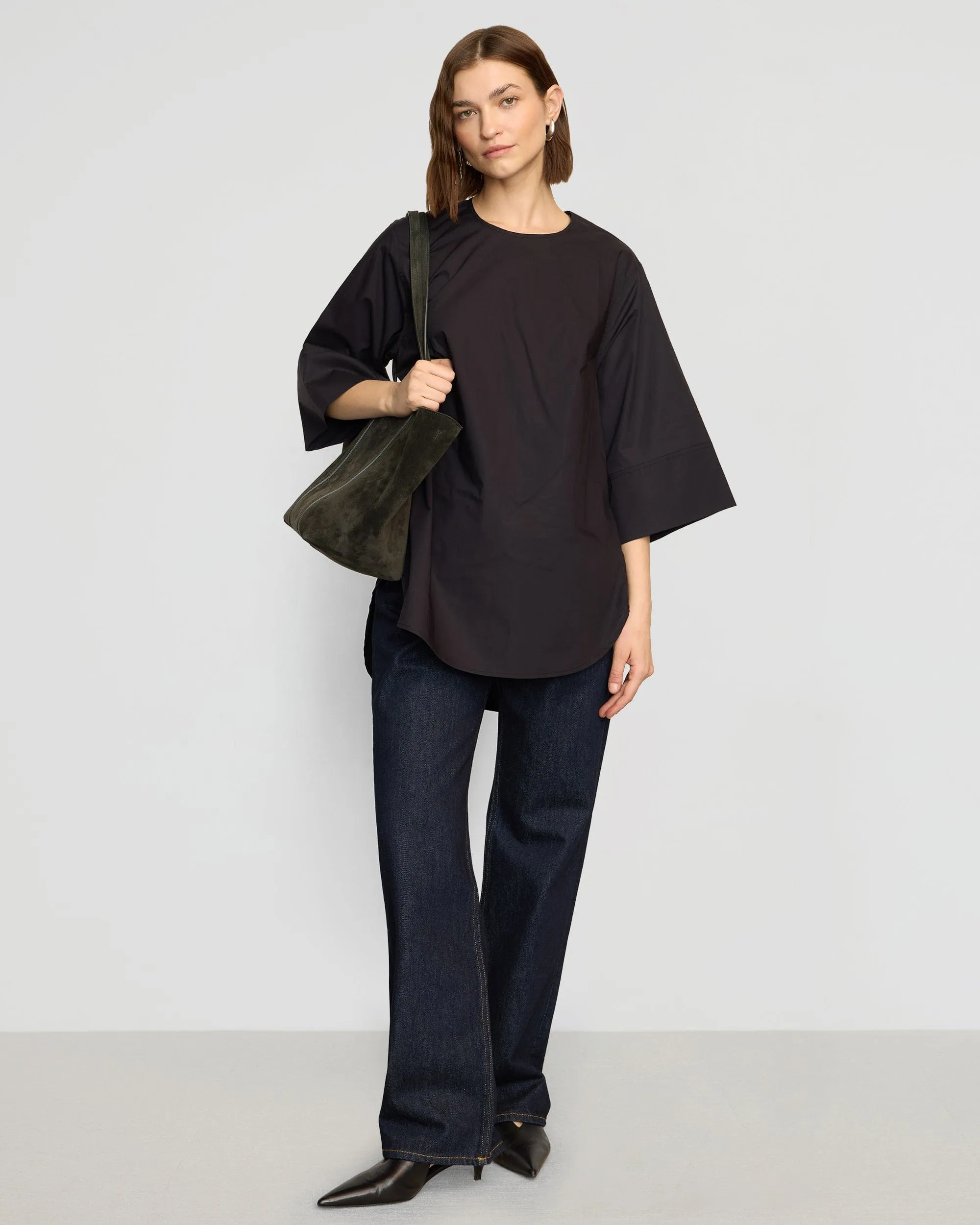Catie Side-Zip Oversized Tulip-Hem Top