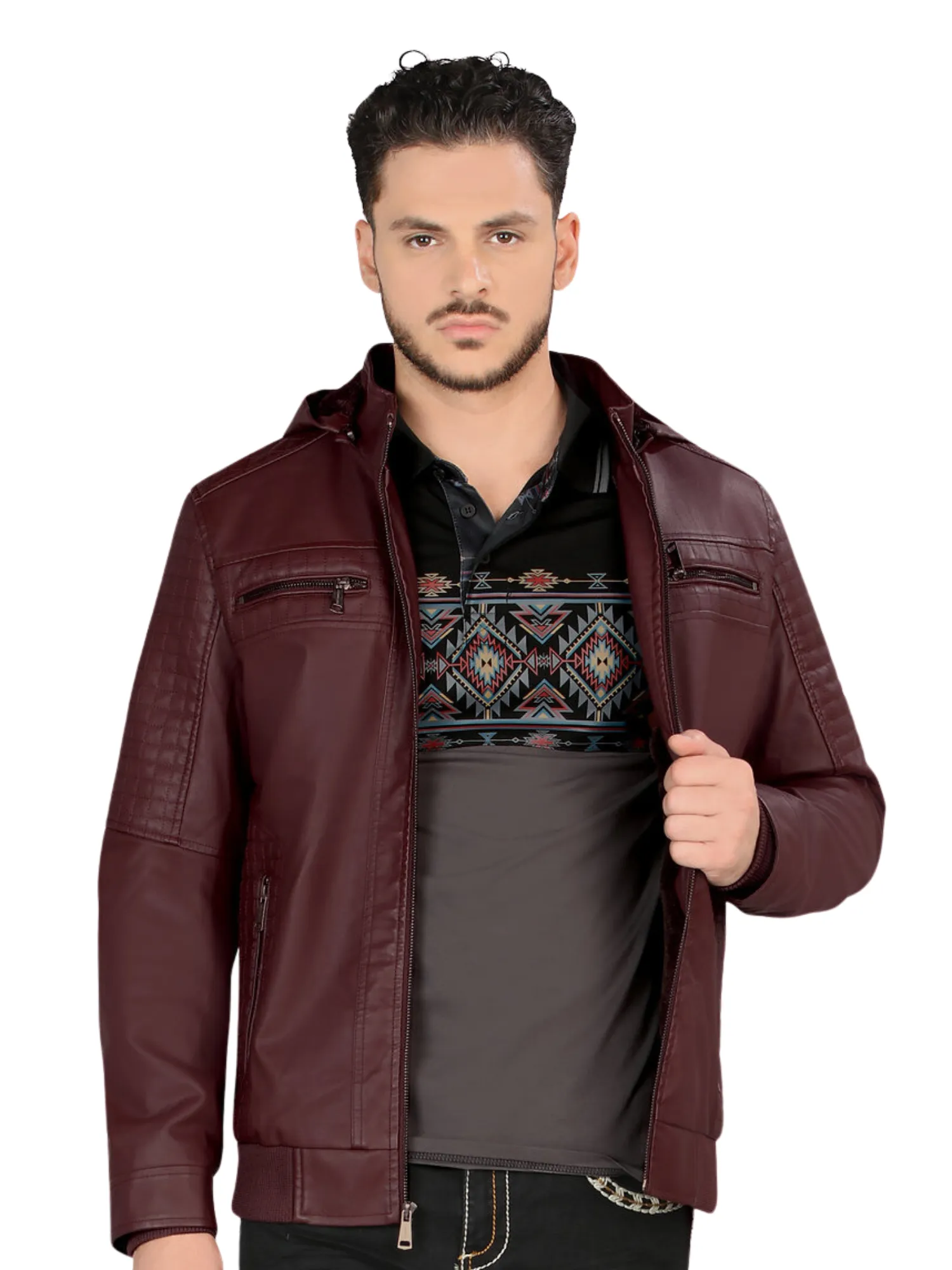 Chamarra Casual de Cuero PU de Cierres con Capucha para Hombre 'Lamasini' - ID: 612