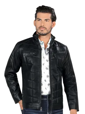 Chamarra Casual de Piel Genuina de Cierre para Hombre 'Lamasini' - ID: 6007