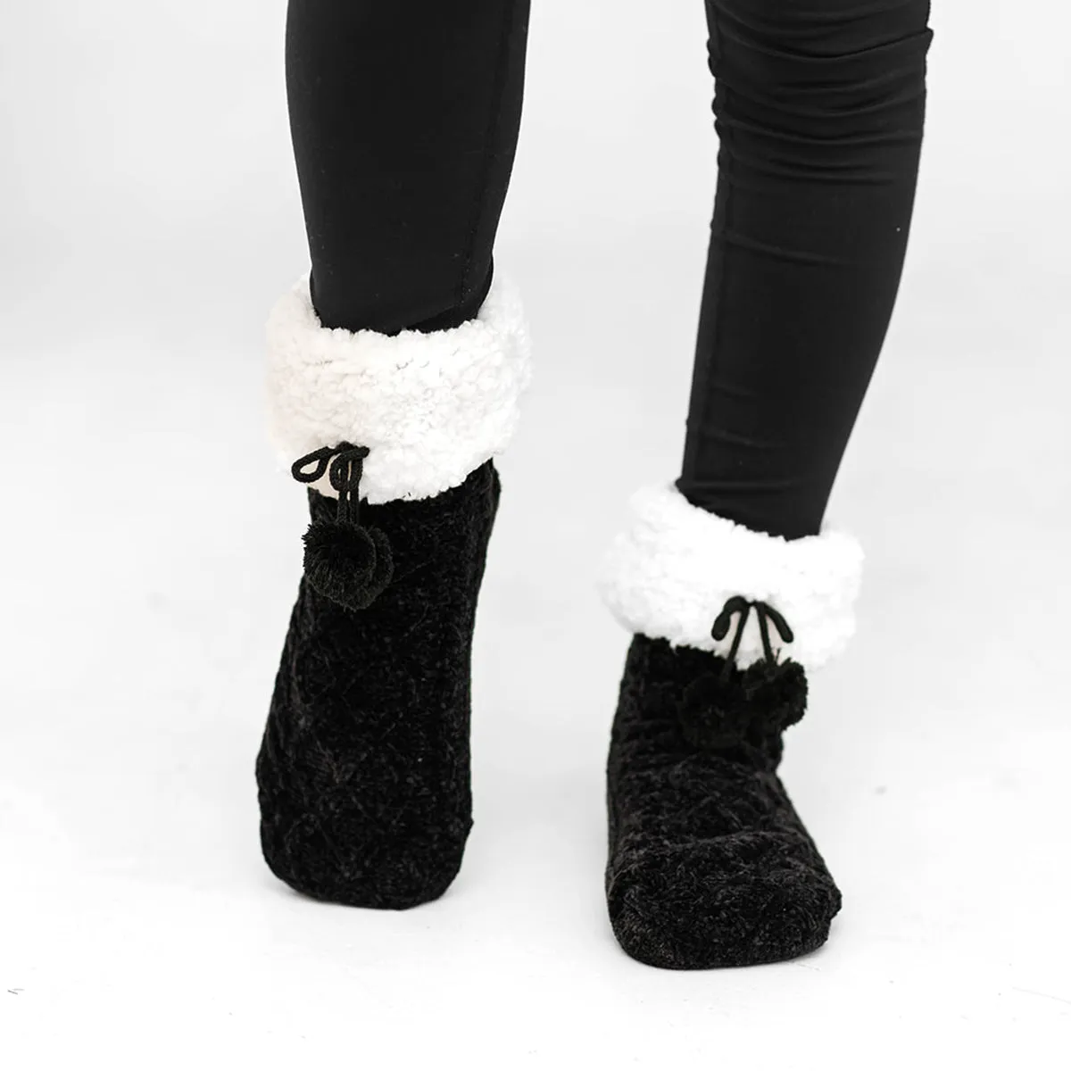 Chenille Knit Black - Recycled Slipper Socks