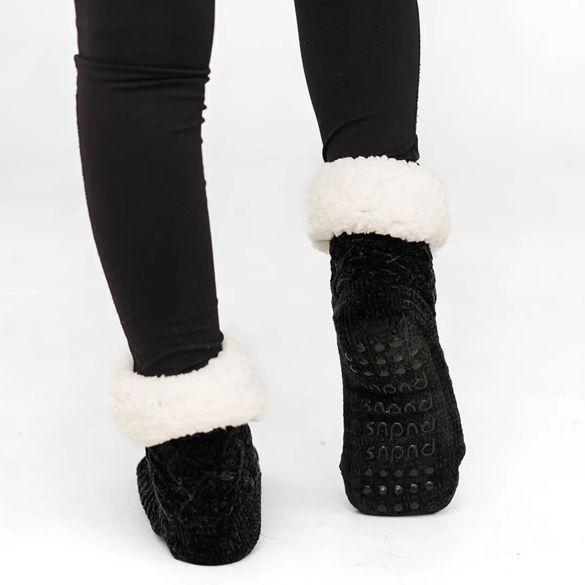 Chenille Knit Black - Recycled Slipper Socks
