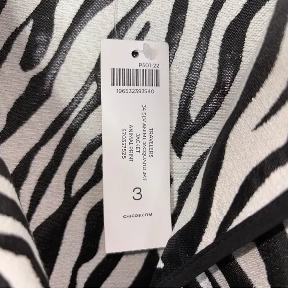 Chico’s Travelers Open Front 3/4 Sleeve Jacquard Jacket Size 16/18 Animal Print