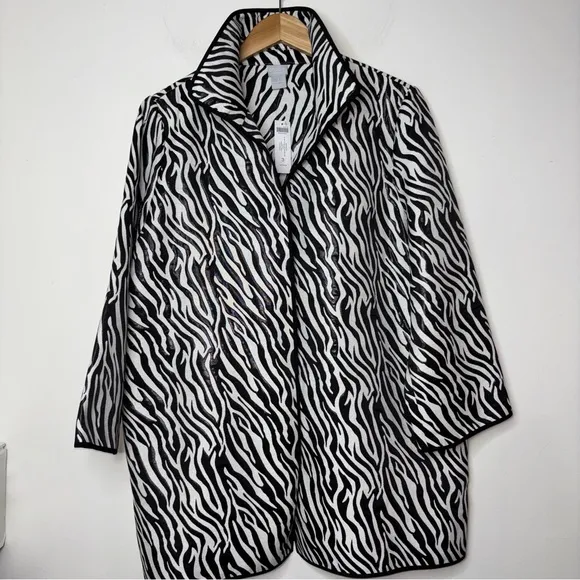 Chico’s Travelers Open Front 3/4 Sleeve Jacquard Jacket Size 16/18 Animal Print