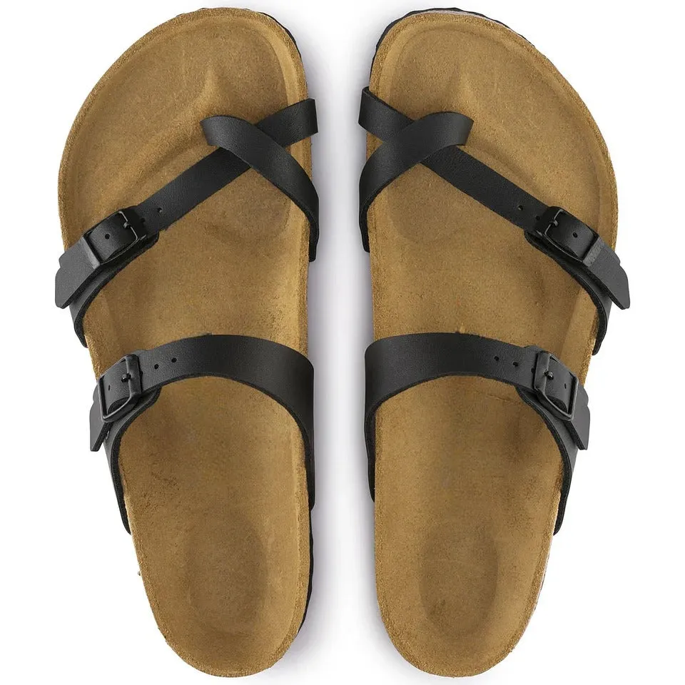 Classic Black Leather Double Strip Ease Comfort Slippers - Slippers