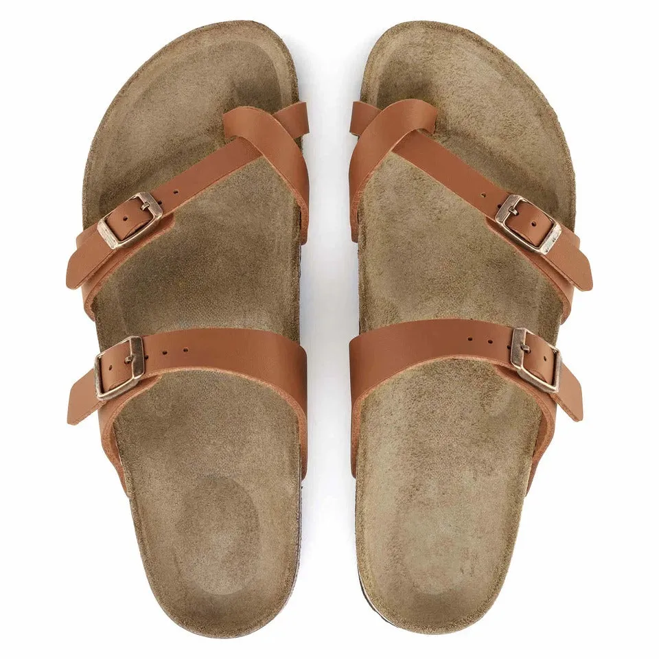 Classic Brown Leather Double Strip Ease Comfort Slippers - Slippers