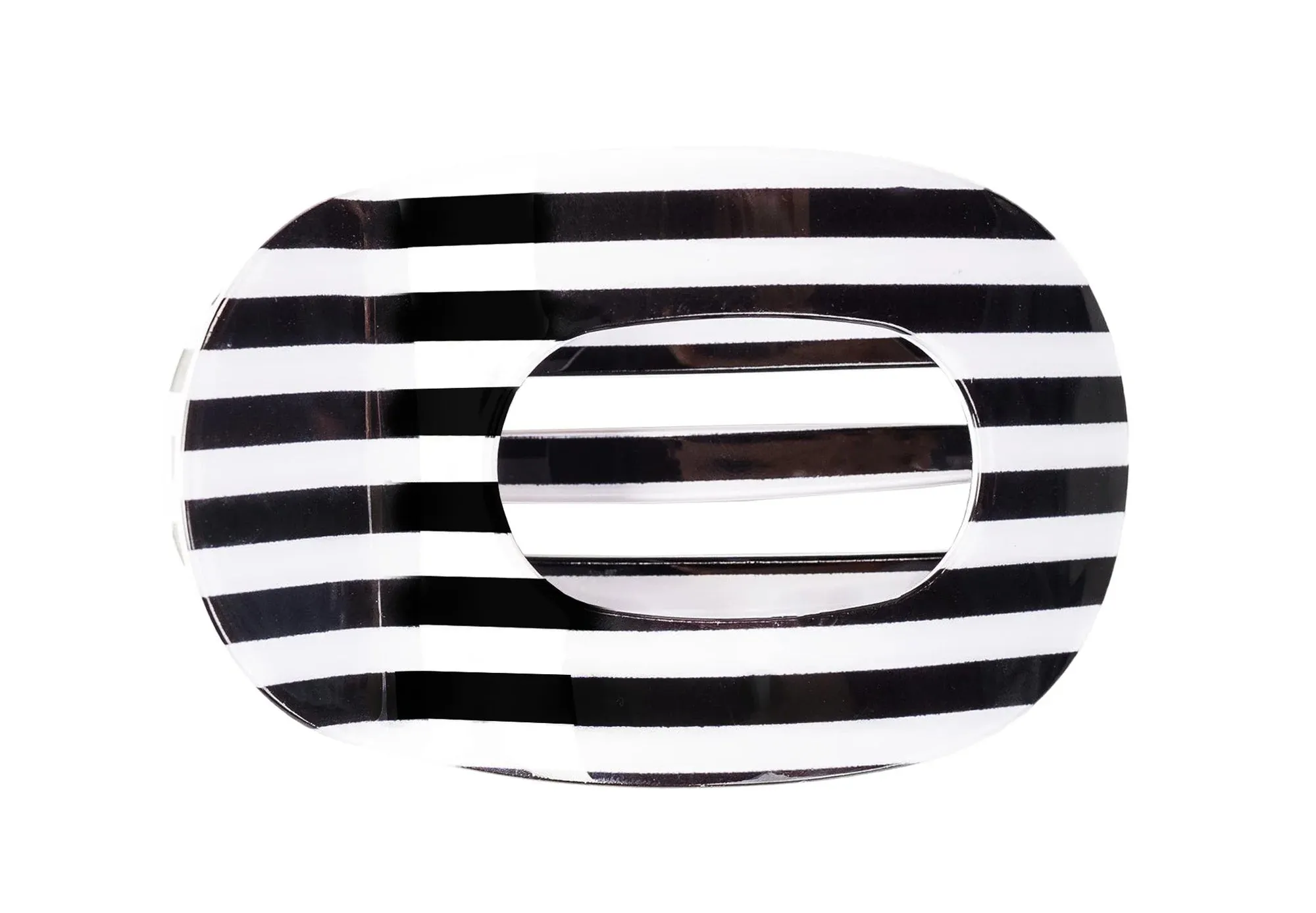 Color Block Flat Banana Clip in Black/White Stripe