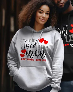 Couple's Plus Size Simple Casual Retro Too Love Valentine's Day Long Sleeve Hoodie