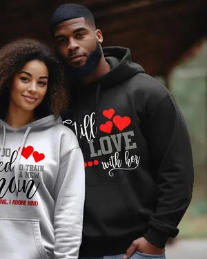 Couple's Plus Size Simple Casual Retro Too Love Valentine's Day Long Sleeve Hoodie