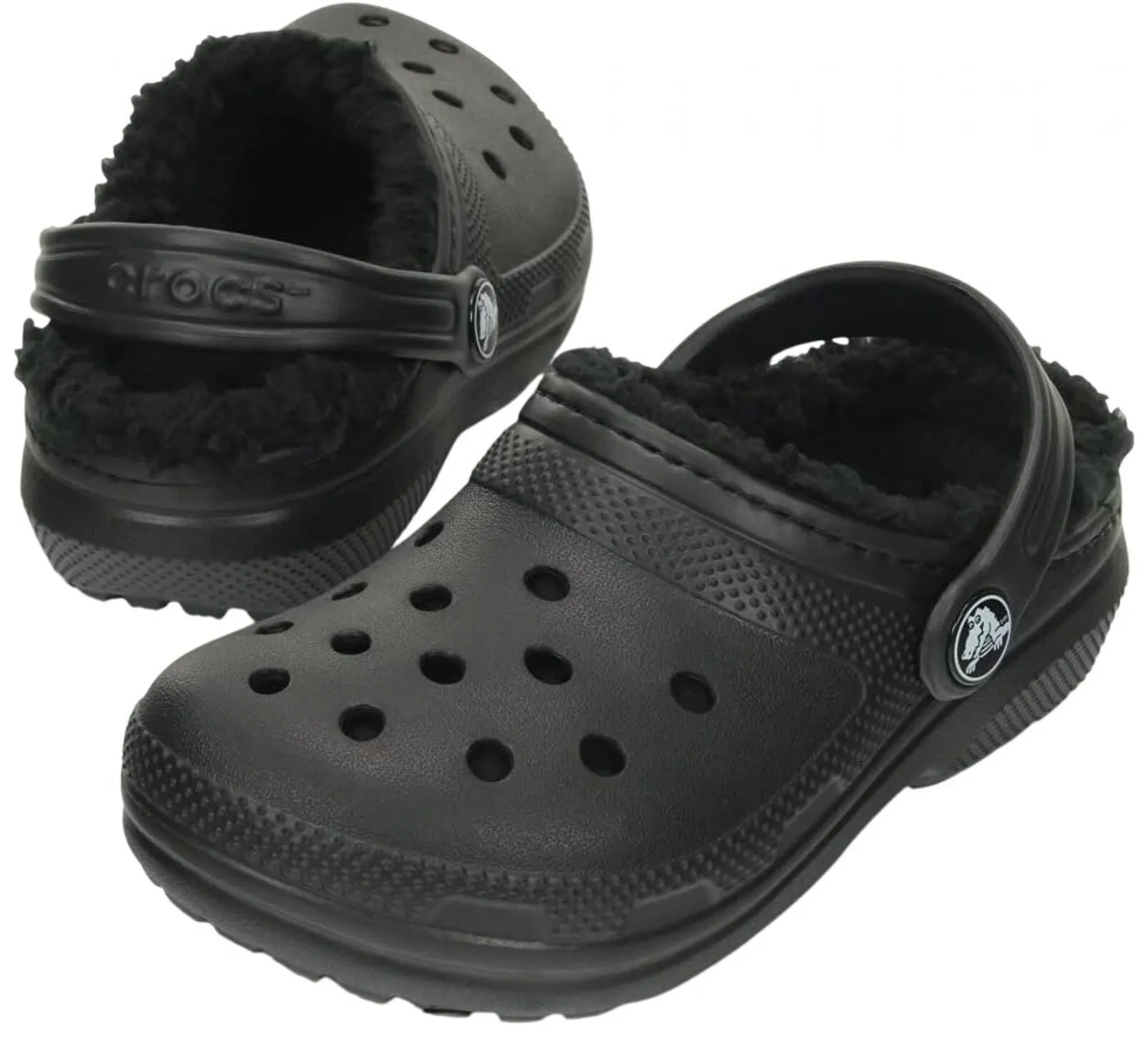 Crocs Kids Unisex Classic Lined Slippers Clog 203506-060 Black / Black 9T