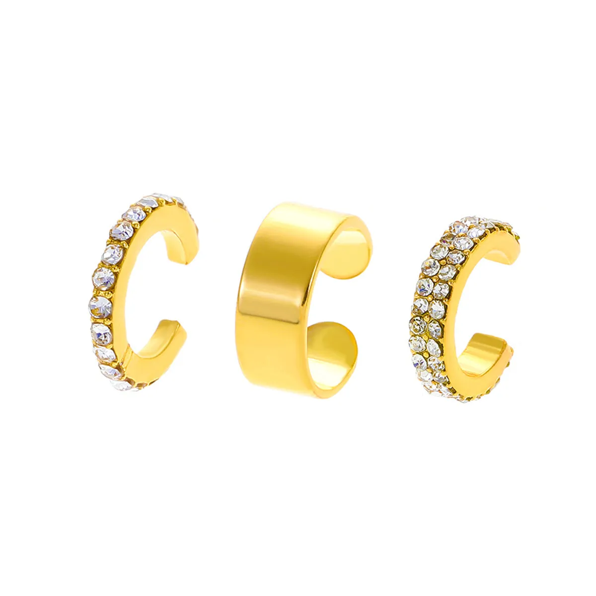 Cubic Zirconia & 18K Gold-Plated Three-Piece Ear Cuff Set