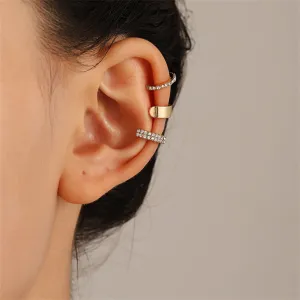 Cubic Zirconia & 18K Gold-Plated Three-Piece Ear Cuff Set