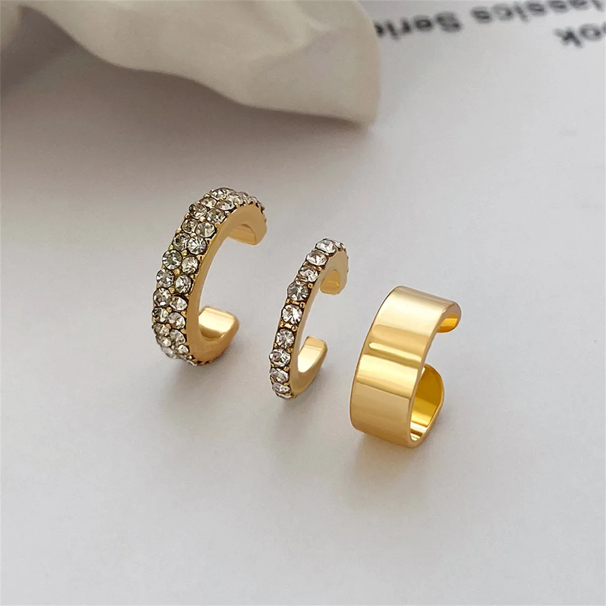 Cubic Zirconia & 18K Gold-Plated Three-Piece Ear Cuff Set