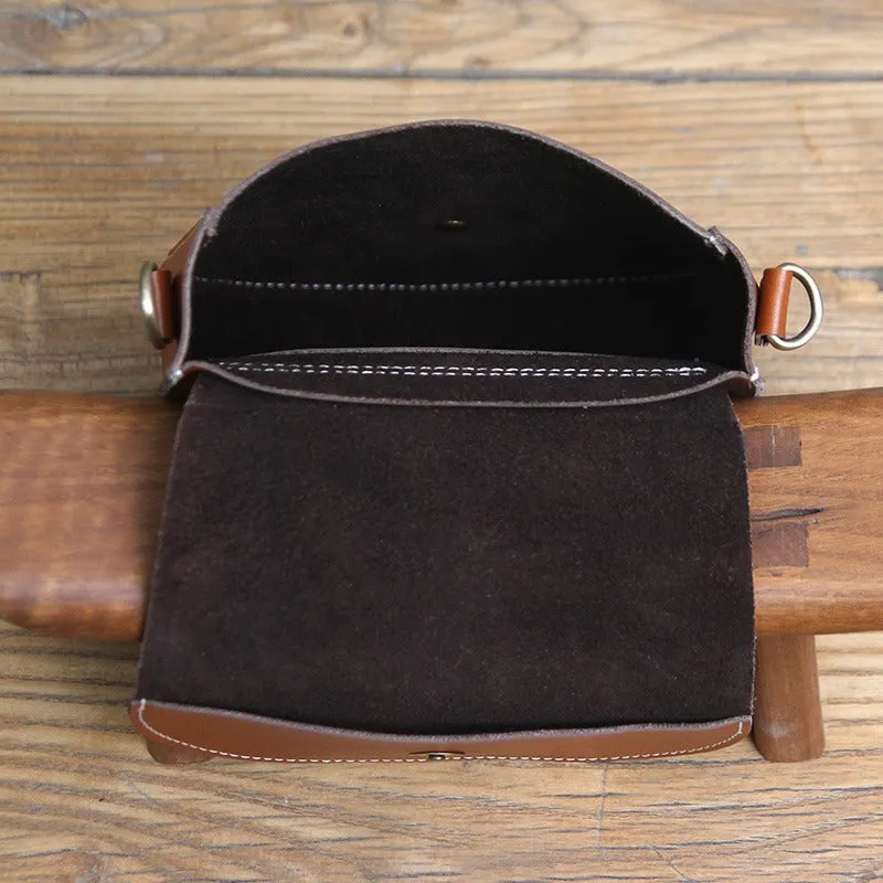 Cute Black LEATHER Flip Side Bag Handmade WOMEN Saddle Phone Crossbody BAG Purse FOR WOMEN