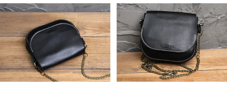 Cute Black LEATHER Flip Side Bag Handmade WOMEN Saddle Phone Crossbody BAG Purse FOR WOMEN
