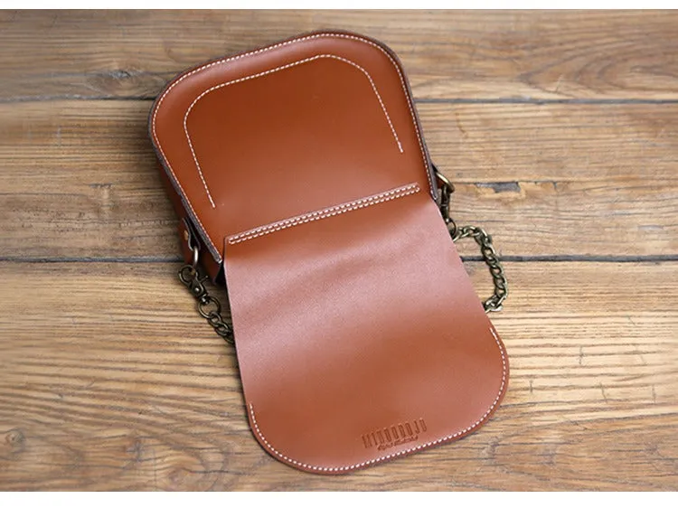 Cute Black LEATHER Flip Side Bag Handmade WOMEN Saddle Phone Crossbody BAG Purse FOR WOMEN