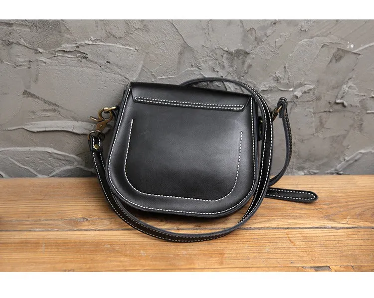 Cute Black LEATHER Flip Side Bag Handmade WOMEN Saddle Phone Crossbody BAG Purse FOR WOMEN