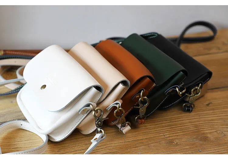 Cute Brown LEATHER Flip Side Bag Handmade WOMEN Phone Crossbody BAG Purse FOR WOMEN