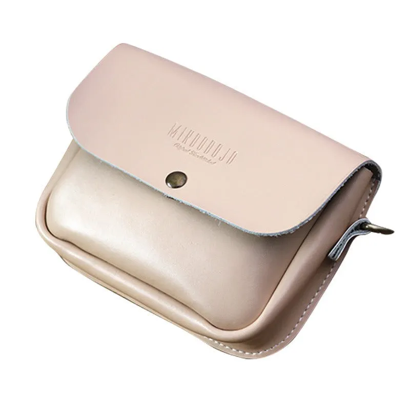 Cute Brown LEATHER Flip Side Bag Handmade WOMEN Phone Crossbody BAG Purse FOR WOMEN