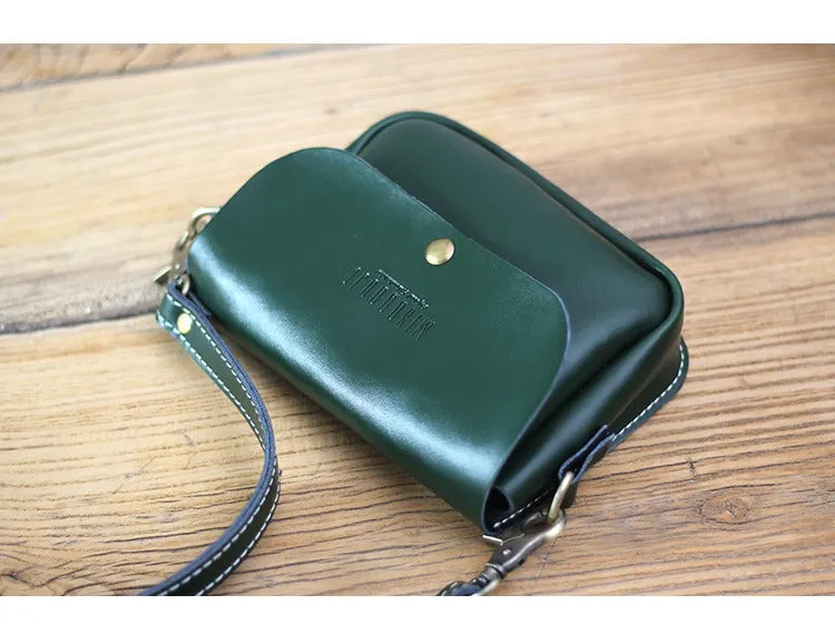 Cute Brown LEATHER Flip Side Bag Handmade WOMEN Phone Crossbody BAG Purse FOR WOMEN