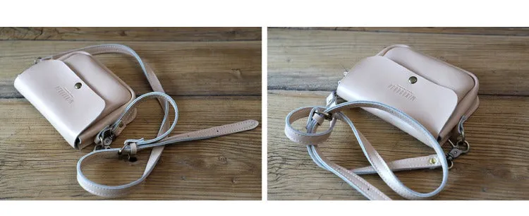 Cute Brown LEATHER Flip Side Bag Handmade WOMEN Phone Crossbody BAG Purse FOR WOMEN