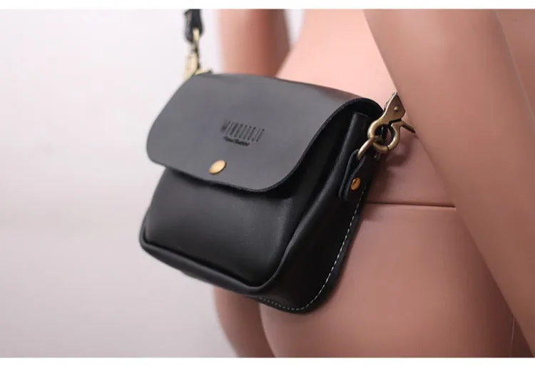 Cute Brown LEATHER Flip Side Bag Handmade WOMEN Phone Crossbody BAG Purse FOR WOMEN