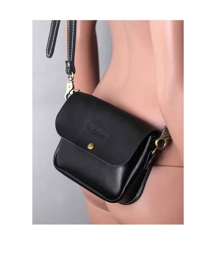 Cute Brown LEATHER Flip Side Bag Handmade WOMEN Phone Crossbody BAG Purse FOR WOMEN