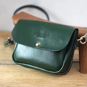 Cute Green LEATHER Flip Side Bag Handmade WOMEN Phone Crossbody BAG Purse FOR WOMEN