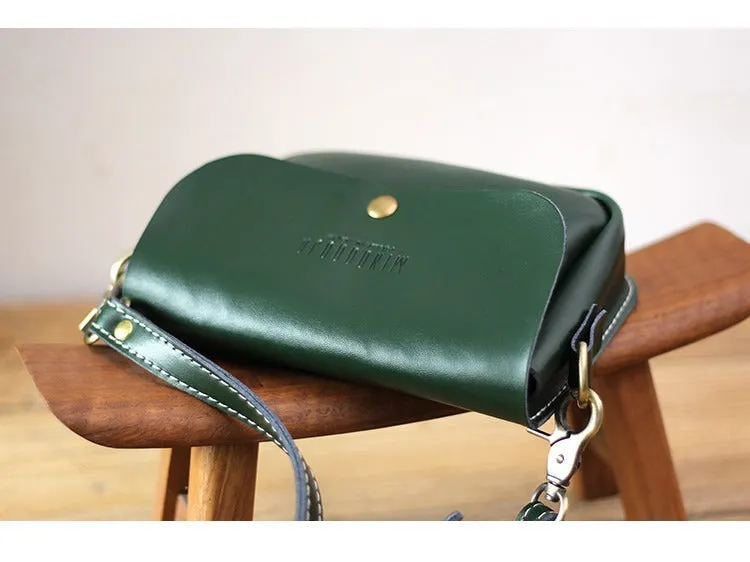 Cute Green LEATHER Flip Side Bag Handmade WOMEN Phone Crossbody BAG Purse FOR WOMEN