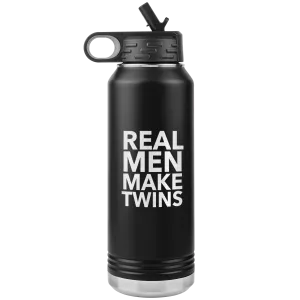 Dad of Twins Gift for Father's Day Real Men Make Twins Funny Water Bottle Insulated Tumbler 32oz BPA Free