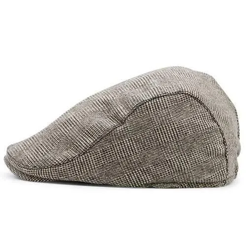 Dense Plaid Flat Hat - Coffee