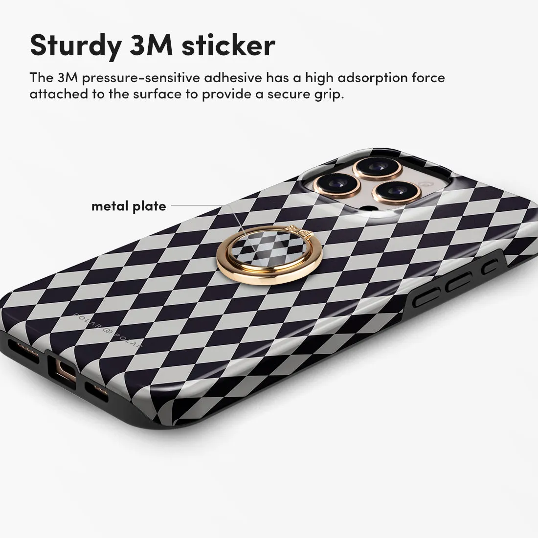 Diamond Black Checker Phone Ring Holder  (Non-MagSafe)