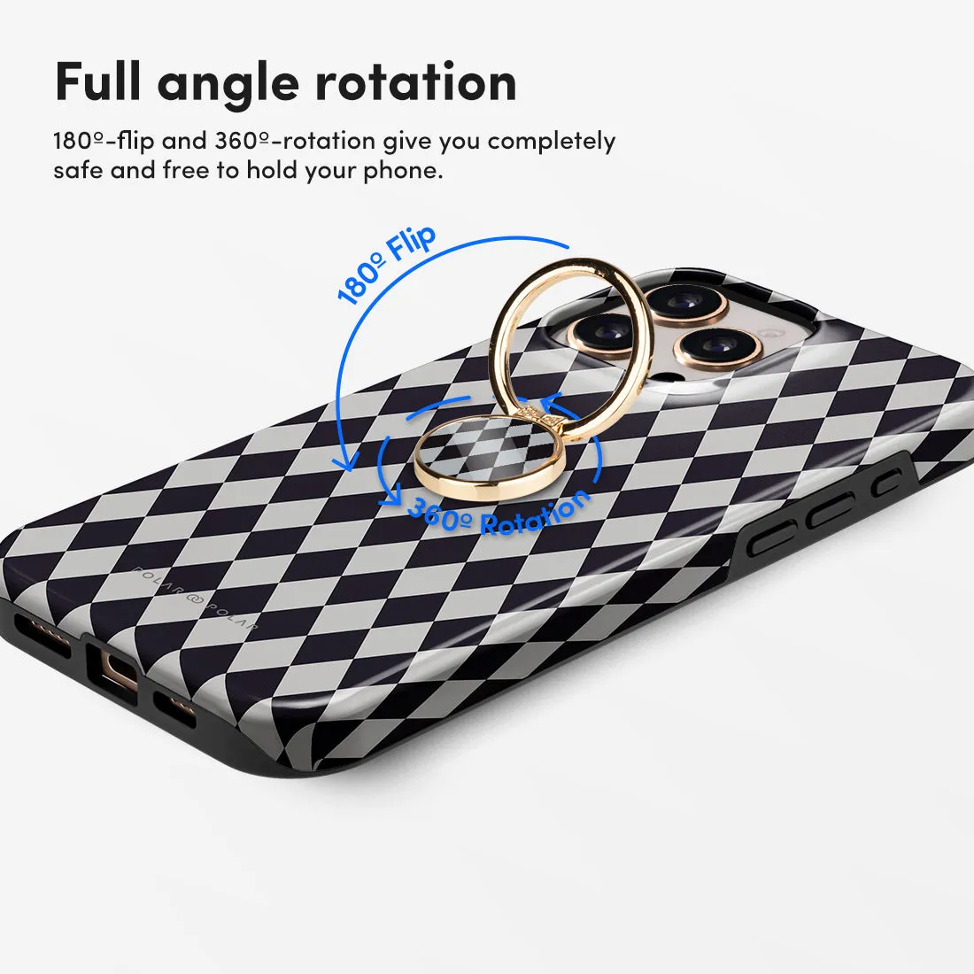 Diamond Black Checker Phone Ring Holder  (Non-MagSafe)