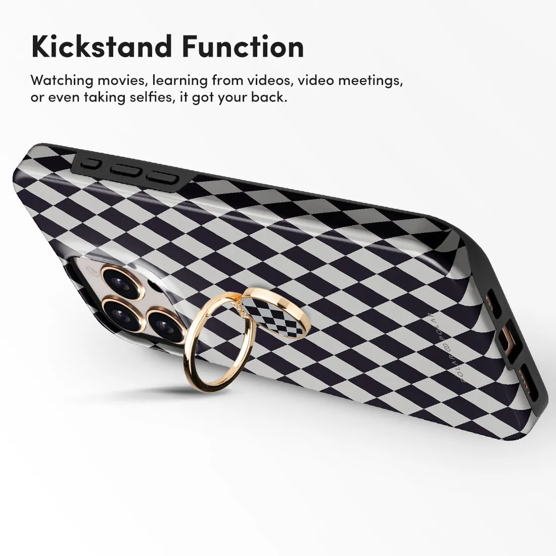Diamond Black Checker Phone Ring Holder  (Non-MagSafe)