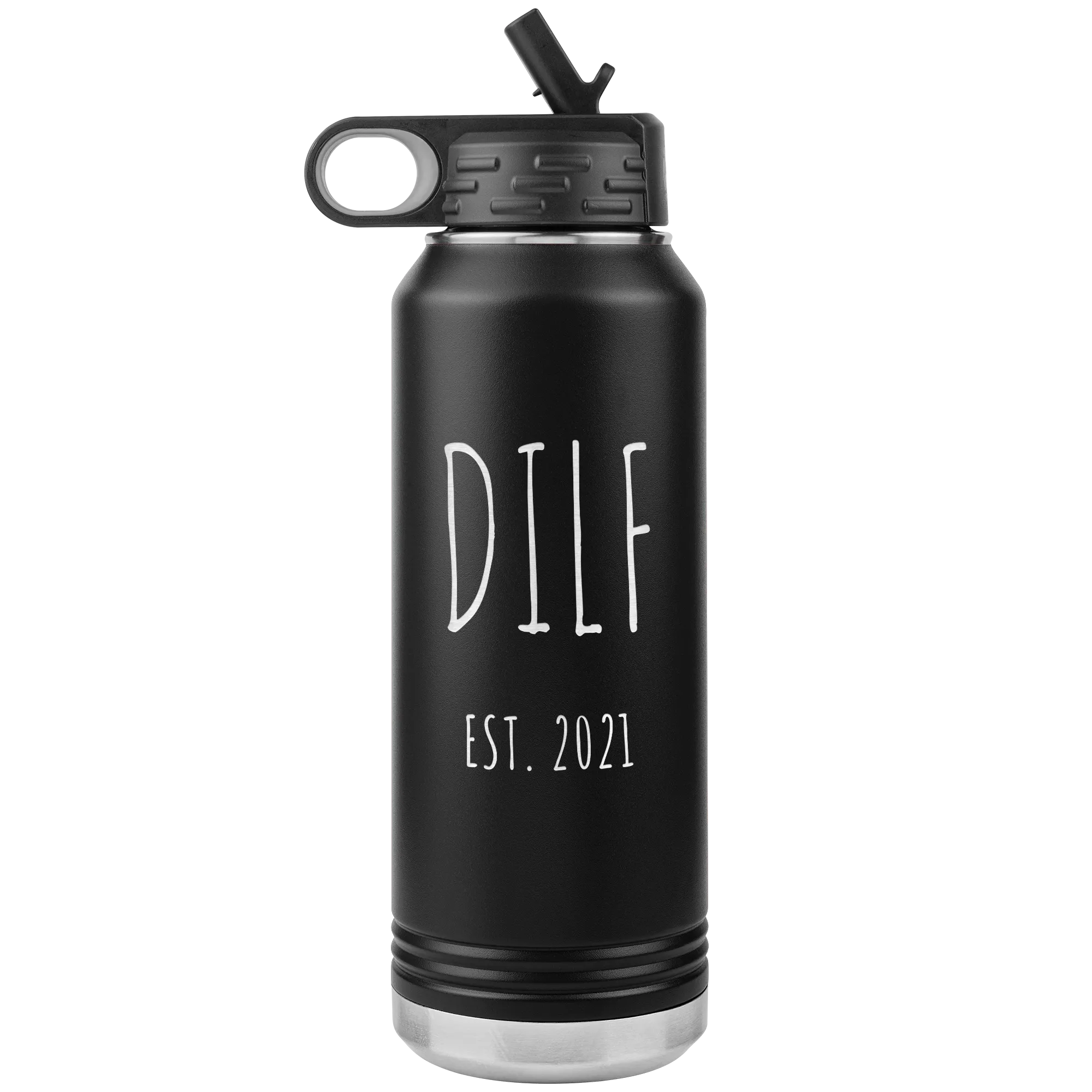 DILF Est. 2021 Water Bottle Present For New Dad Expecting Dad Gag Gifts Funny New Father Future Dad to Be Insulated 32oz BPA Free