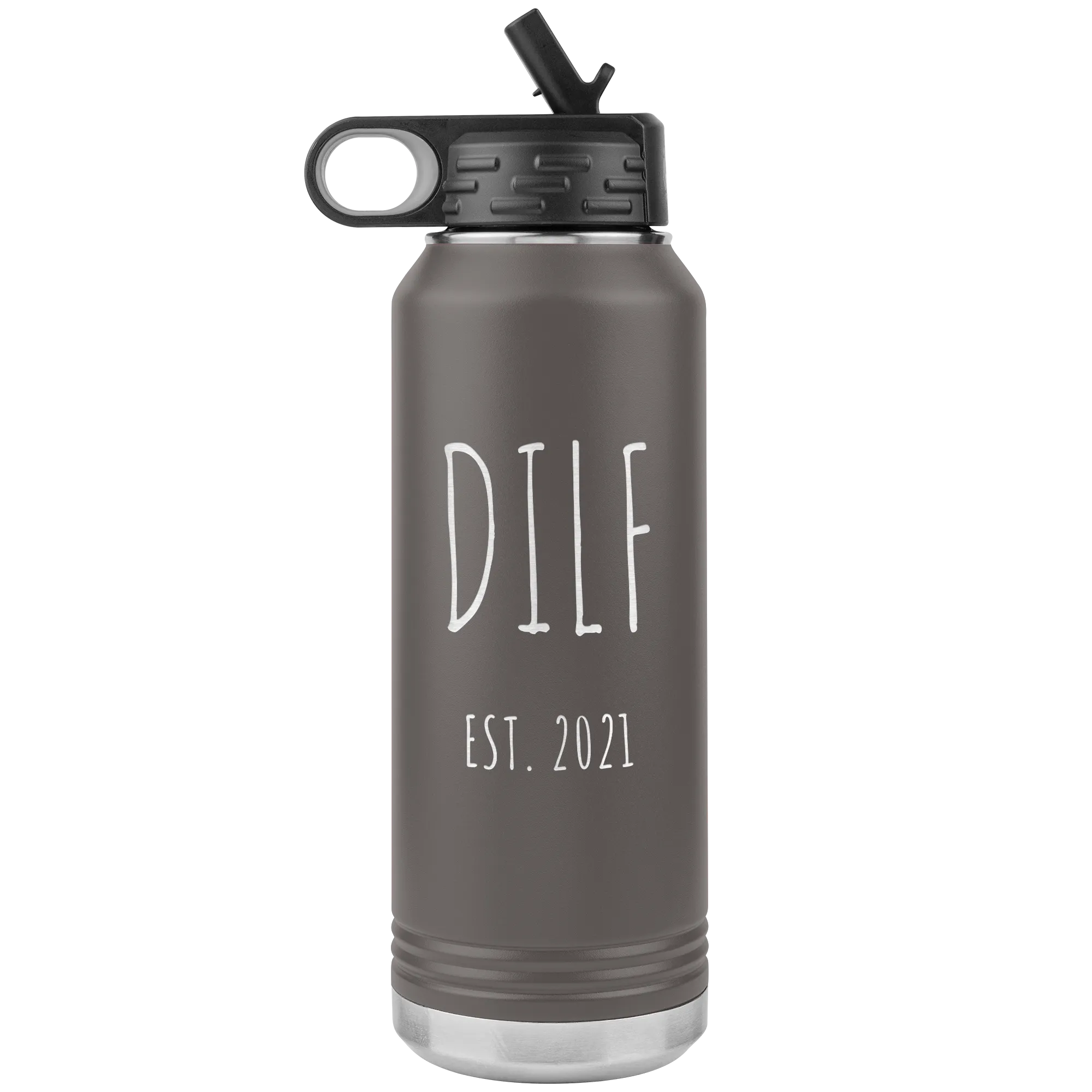 DILF Est. 2021 Water Bottle Present For New Dad Expecting Dad Gag Gifts Funny New Father Future Dad to Be Insulated 32oz BPA Free