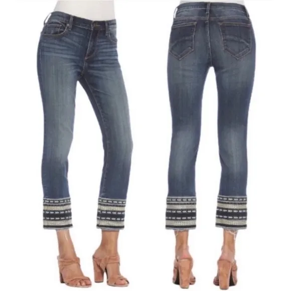 DRIFTWOOD Colette Women’s‎ Size 31 Embroidered Hem Crop Jeans