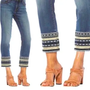 DRIFTWOOD Colette Women’s‎ Size 31 Embroidered Hem Crop Jeans