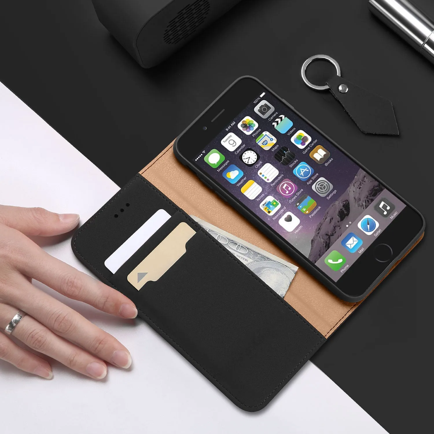 DUX DUCIS For iPhone 6/6s Luxury Genuine Leather Magnetic Flip Cover Full Protective Case with Bracket Card Slot black