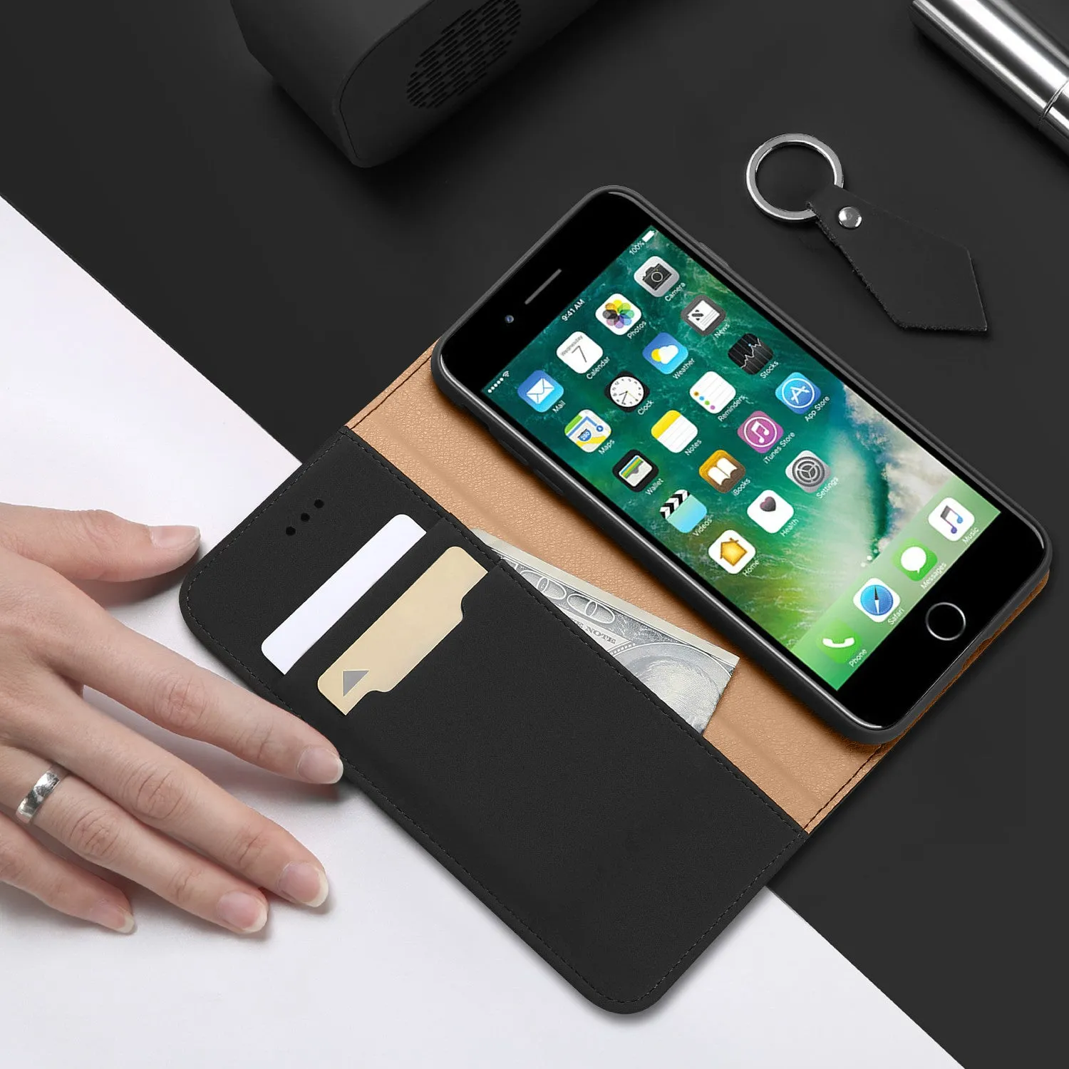 DUX DUCIS For iPhone 7/8 Luxury Genuine Leather Magnetic Flip Cover Full Protective Case with Bracket Card Slot red