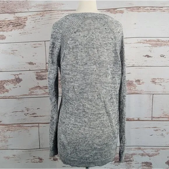Eileen Fisher Linen V-Neck Sweater Marled Grey XS