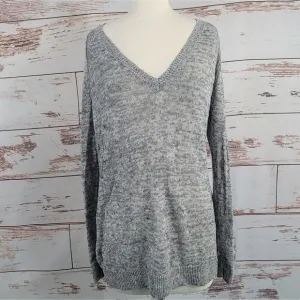 Eileen Fisher Linen V-Neck Sweater Marled Grey XS