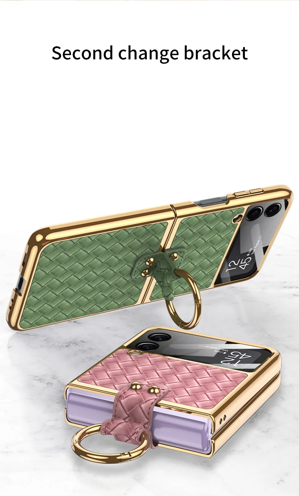 Electroplated Braided Leather Case For Samsung Galaxy Z Flip 3 5G Back Tempered Glass Phone Cover For Galaxy Z Flip3 Case