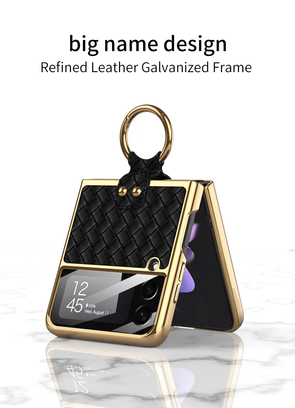 Electroplated Braided Leather Case For Samsung Galaxy Z Flip 3 5G Back Tempered Glass Phone Cover For Galaxy Z Flip3 Case