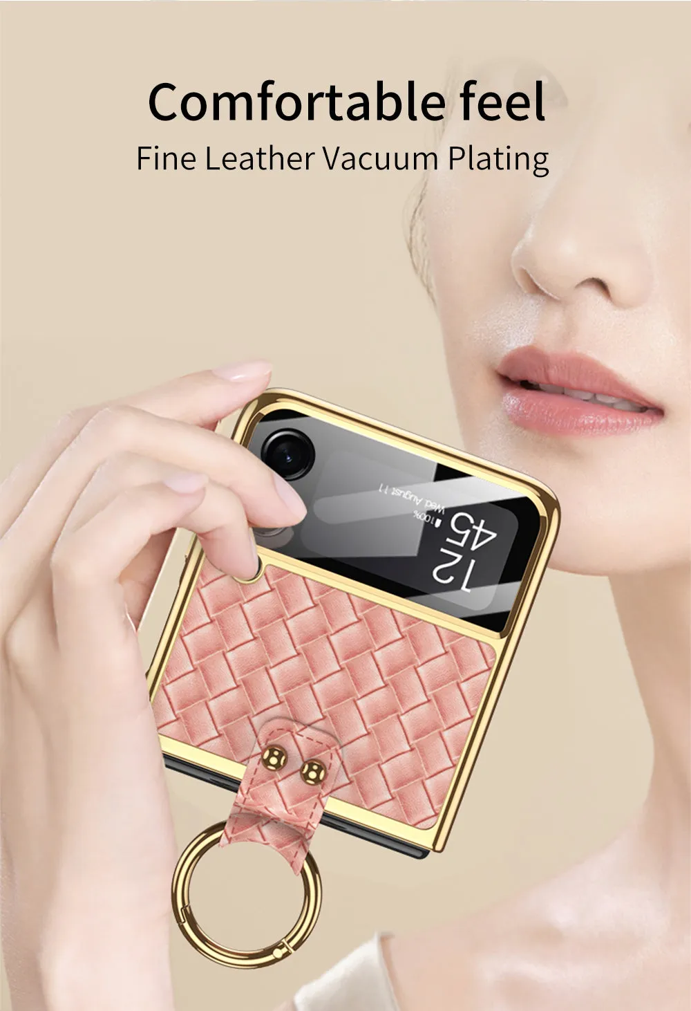 Electroplated Braided Leather Case For Samsung Galaxy Z Flip 3 5G Back Tempered Glass Phone Cover For Galaxy Z Flip3 Case