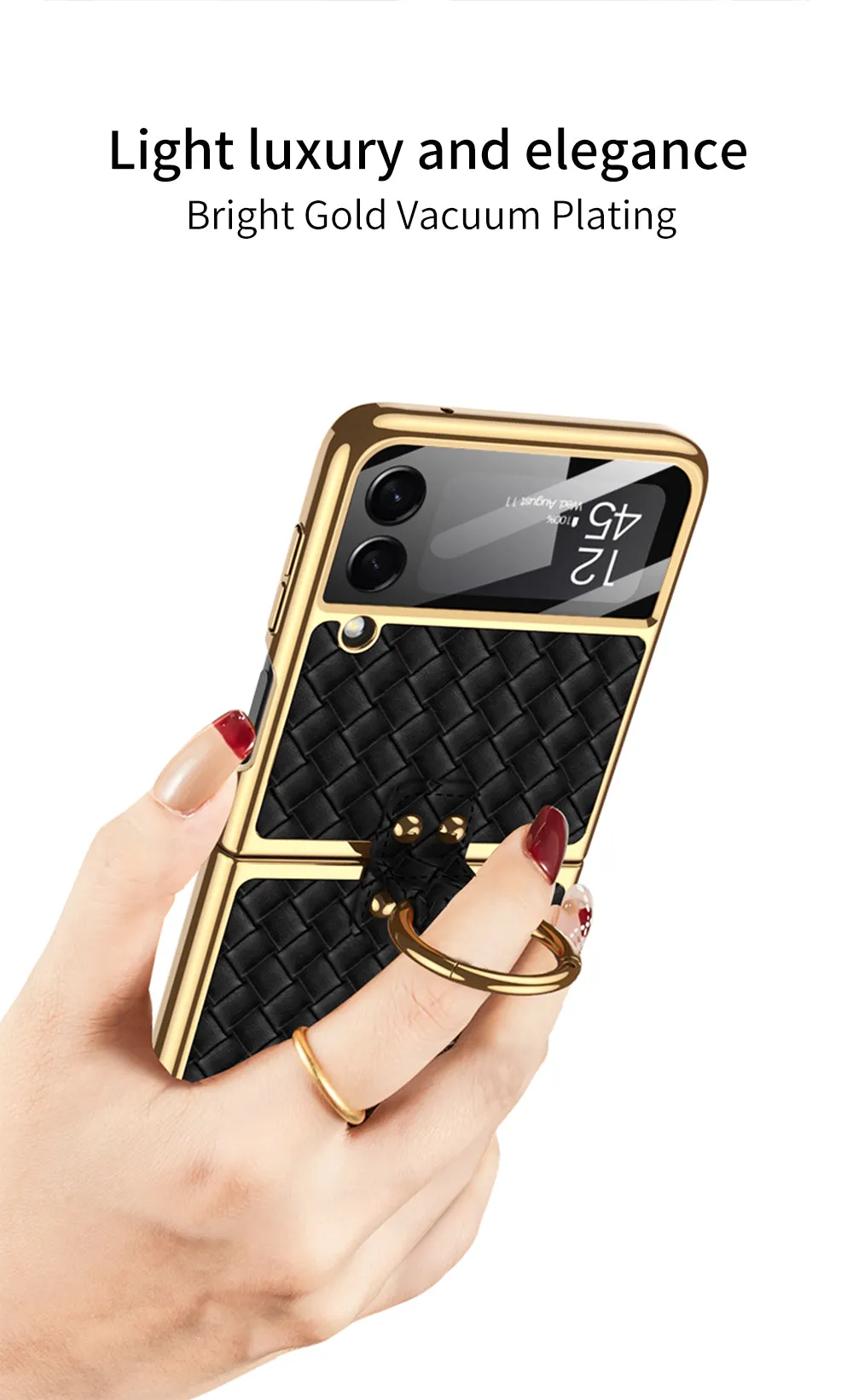 Electroplated Braided Leather Case For Samsung Galaxy Z Flip 3 5G Back Tempered Glass Phone Cover For Galaxy Z Flip3 Case