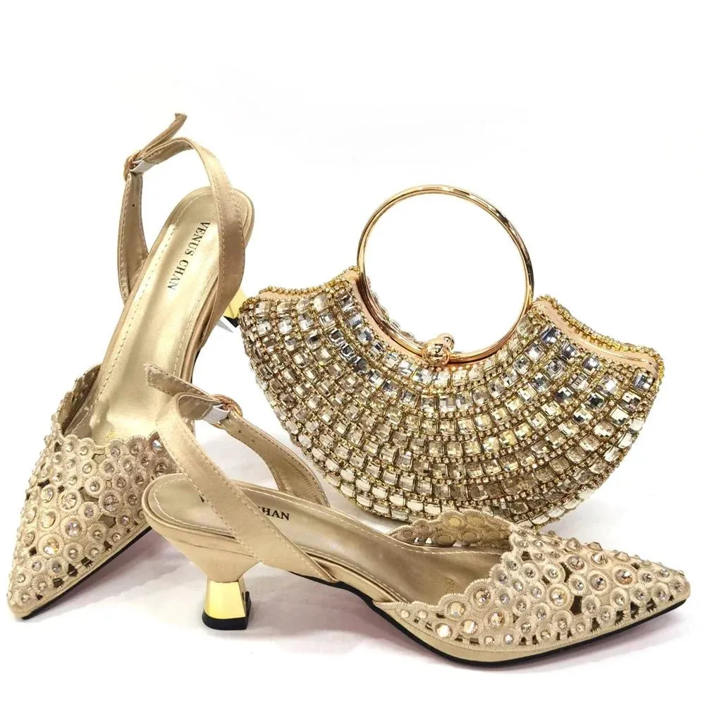 Elegant Party Shoes & Bag Set with Rhinestone Detailing