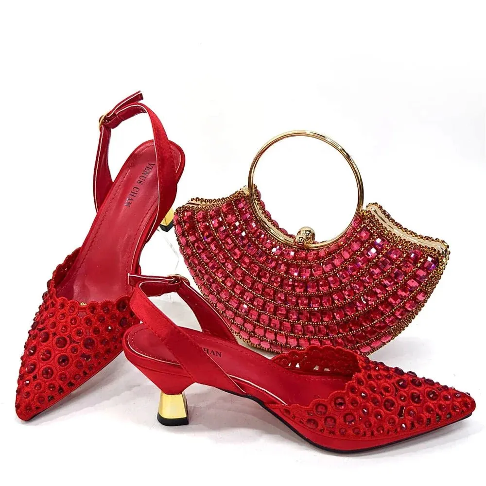 Elegant Party Shoes & Bag Set with Rhinestone Detailing