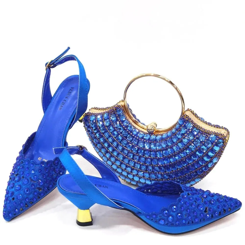 Elegant Party Shoes & Bag Set with Rhinestone Detailing